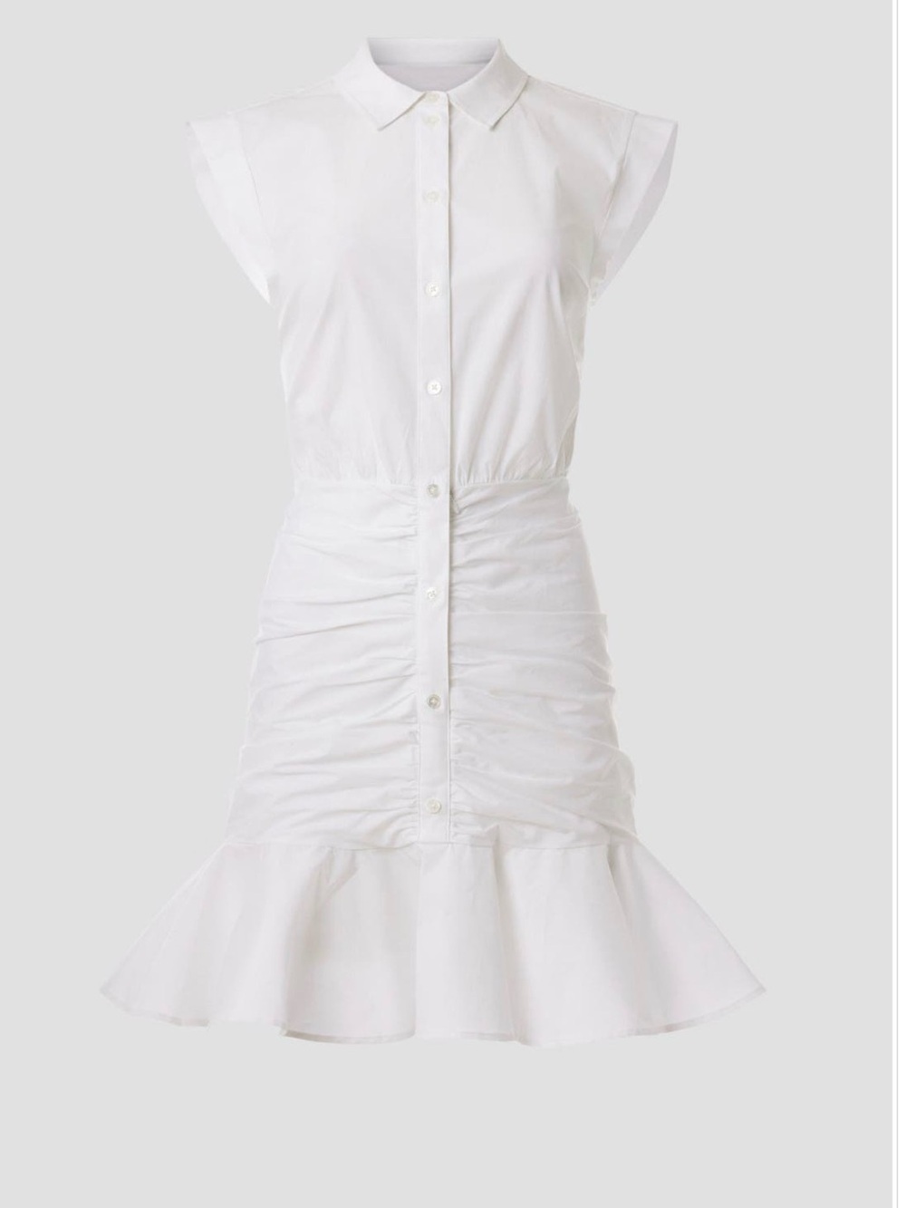 Veronica Beard Ruched Shirt Dress with Ruffle Hem, Off White - Picture 5 of 11